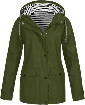 2025 Womens Raincoat Fall Fashion Fit Waterproof Rain Jacket Winter Zip up Windbreaker with Hood