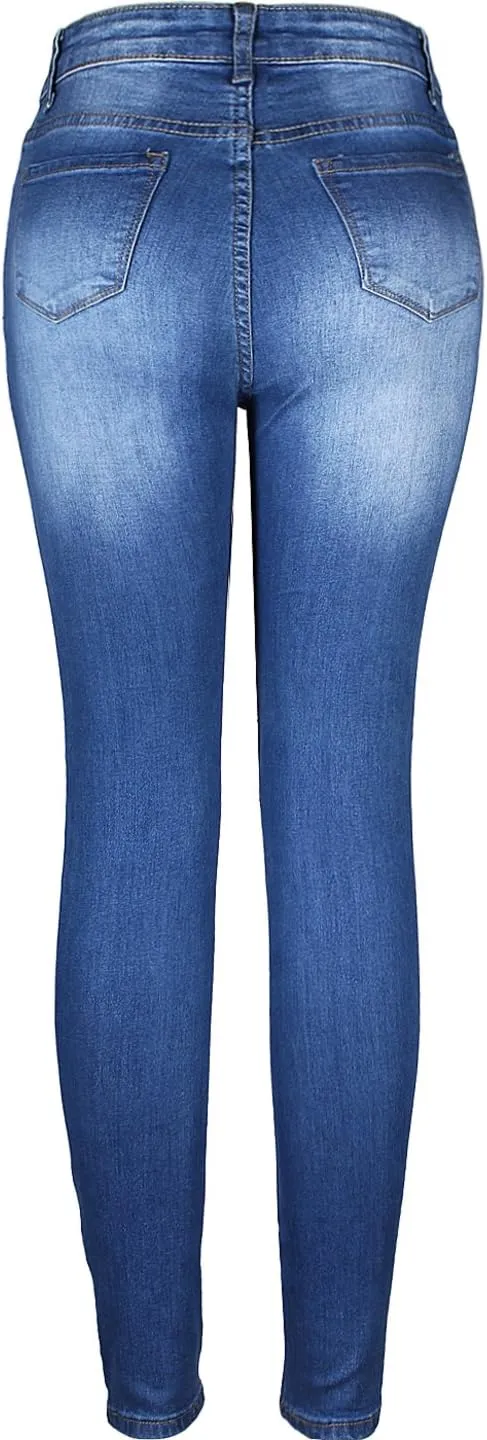 2LUV Women's Stretchy 5 Pocket Distressed High Waist Skinny Jeans