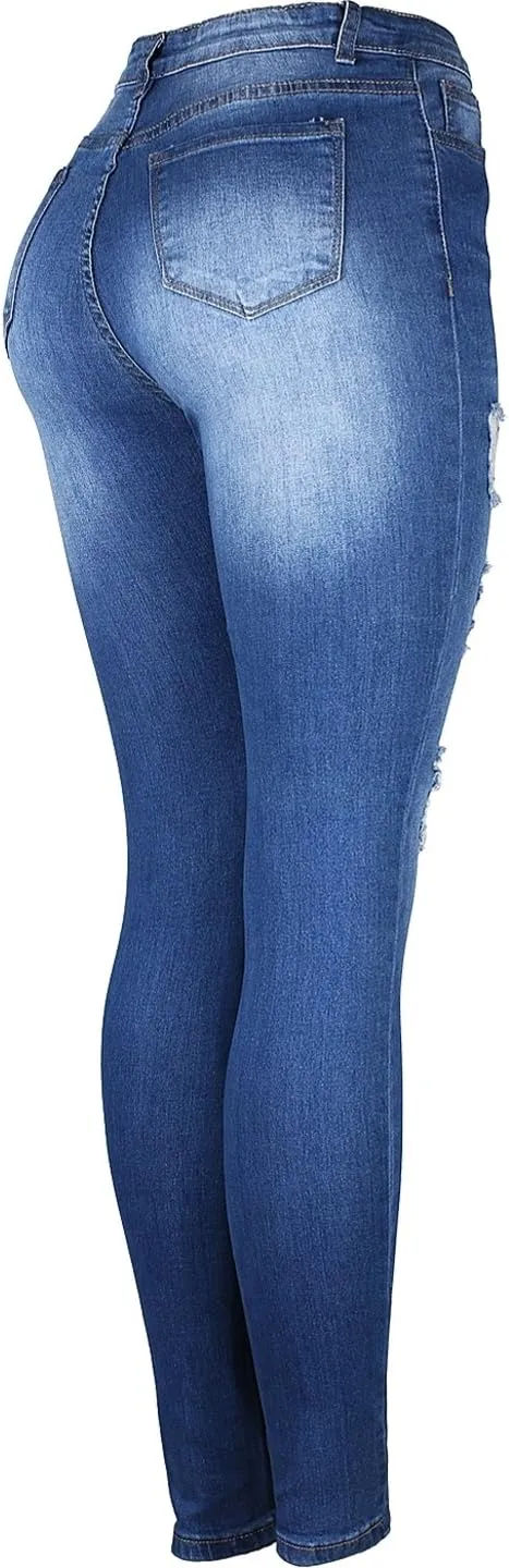 2LUV Women's Stretchy 5 Pocket Distressed High Waist Skinny Jeans