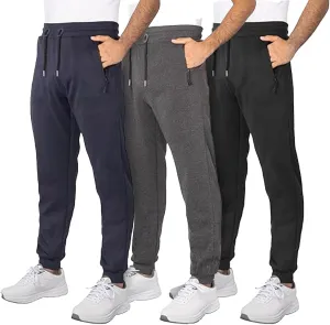 3 Pack Fleece Joggers for Men - Workout Mens Sweatpants with Zipper Pockets & Drawstring - Active Sweat Pants