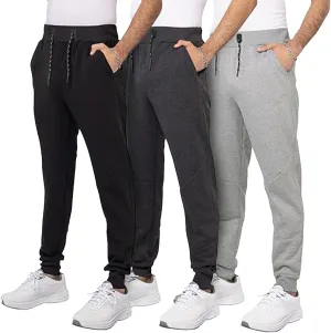 3 Pack Fleece Joggers for Men - Workout Mens Sweatpants with Zipper Pockets & Drawstring - Active Sweat Pants