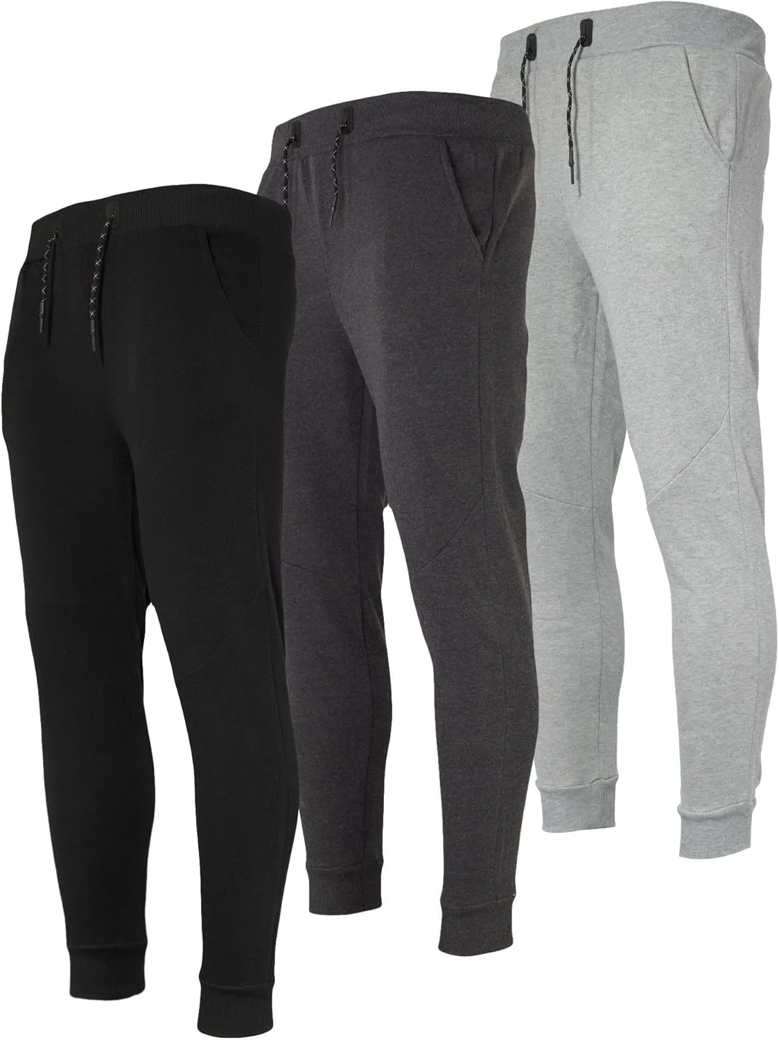 3 Pack Fleece Joggers for Men - Workout Mens Sweatpants with Zipper Pockets & Drawstring - Active Sweat Pants