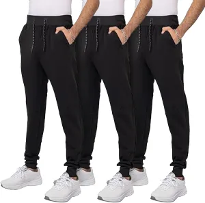 3 Pack Fleece Joggers for Men - Workout Mens Sweatpants with Zipper Pockets & Drawstring - Active Sweat Pants