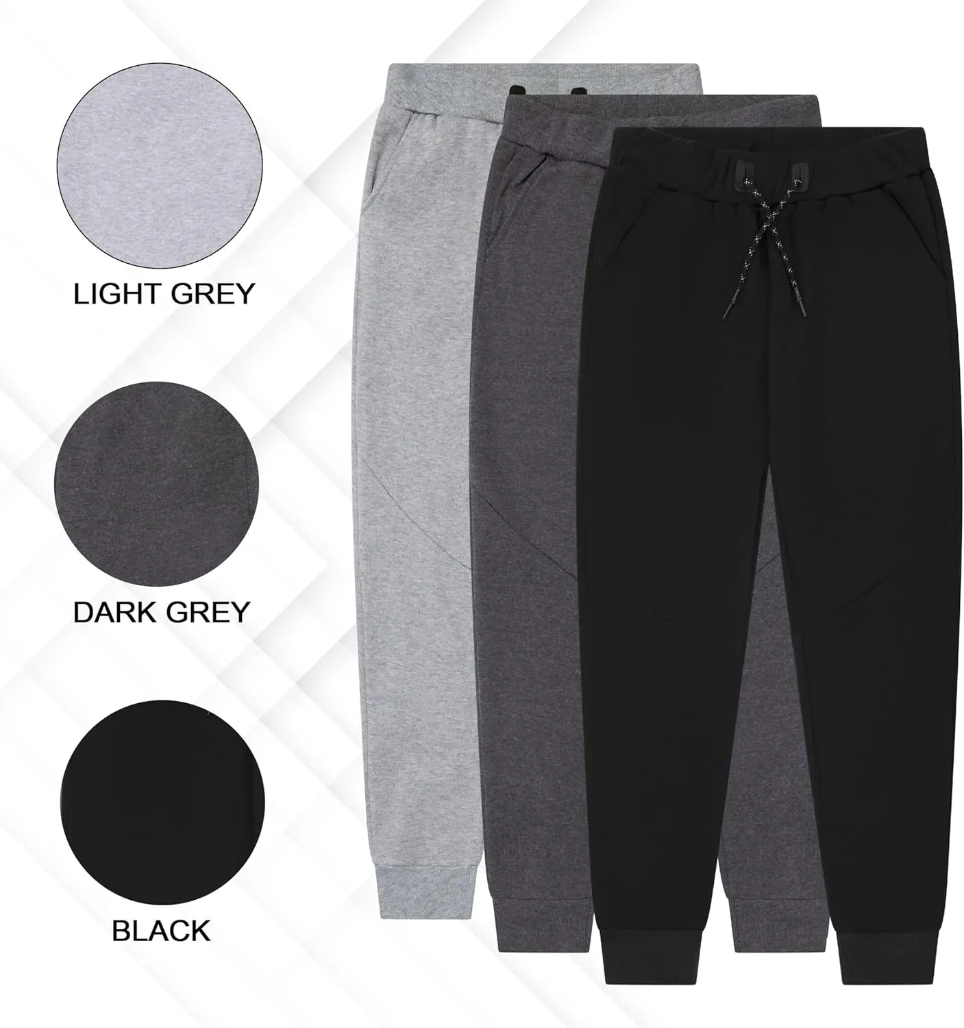 3 Pack Fleece Joggers for Men - Workout Mens Sweatpants with Zipper Pockets & Drawstring - Active Sweat Pants