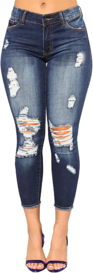 Andongnywell Women High Waisted Skinny Distressed Jeans Sexy Ripped Jegging Jeans Butt Lift Stretch Denim Pants