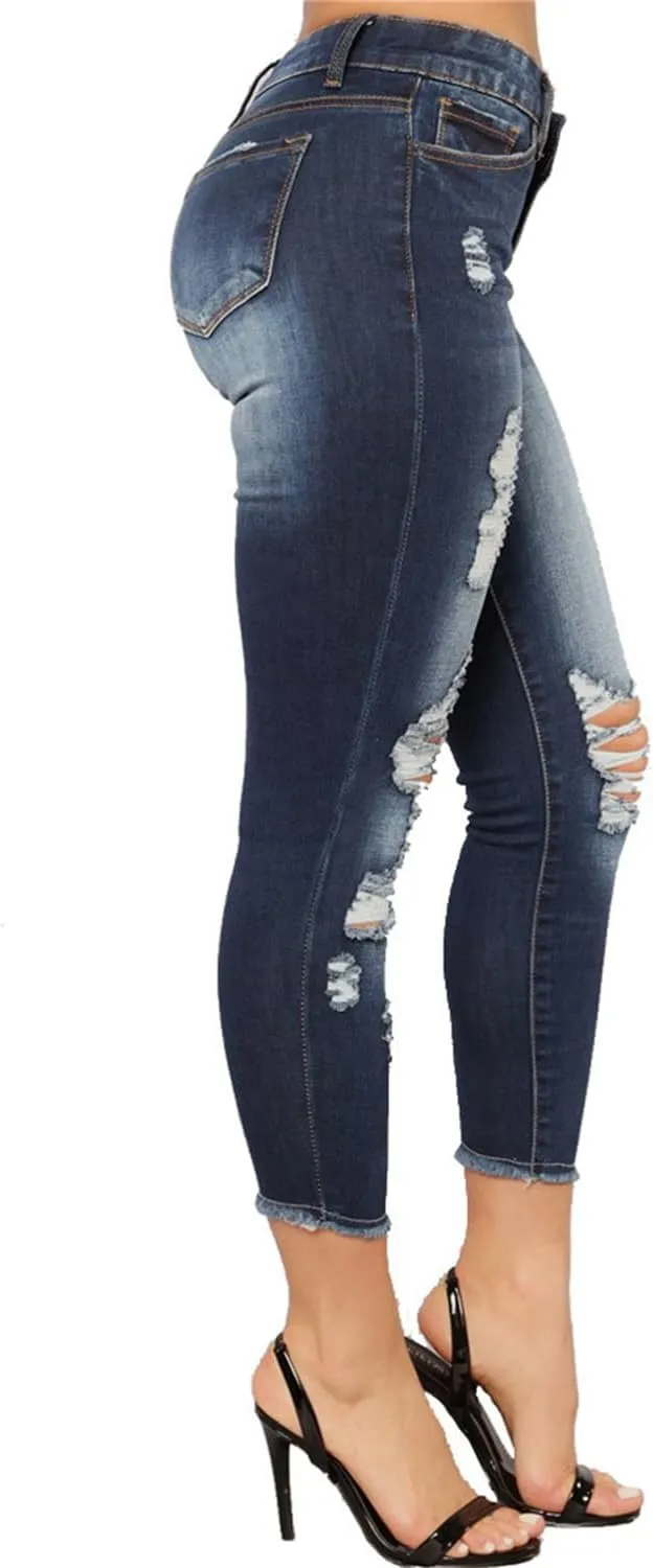 Andongnywell Women High Waisted Skinny Distressed Jeans Sexy Ripped Jegging Jeans Butt Lift Stretch Denim Pants