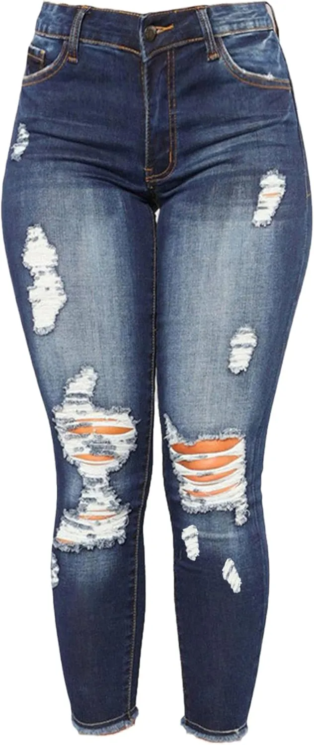 Andongnywell Women High Waisted Skinny Distressed Jeans Sexy Ripped Jegging Jeans Butt Lift Stretch Denim Pants