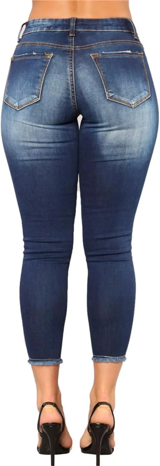 Andongnywell Women High Waisted Skinny Distressed Jeans Sexy Ripped Jegging Jeans Butt Lift Stretch Denim Pants