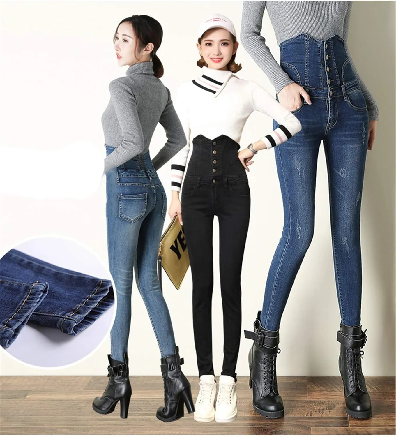 Andongnywell Women's High Waisted Jeans for Women Ankle Skinny Jeans Butt Lift Ultra Shaping Comfy Sexy with Pockets