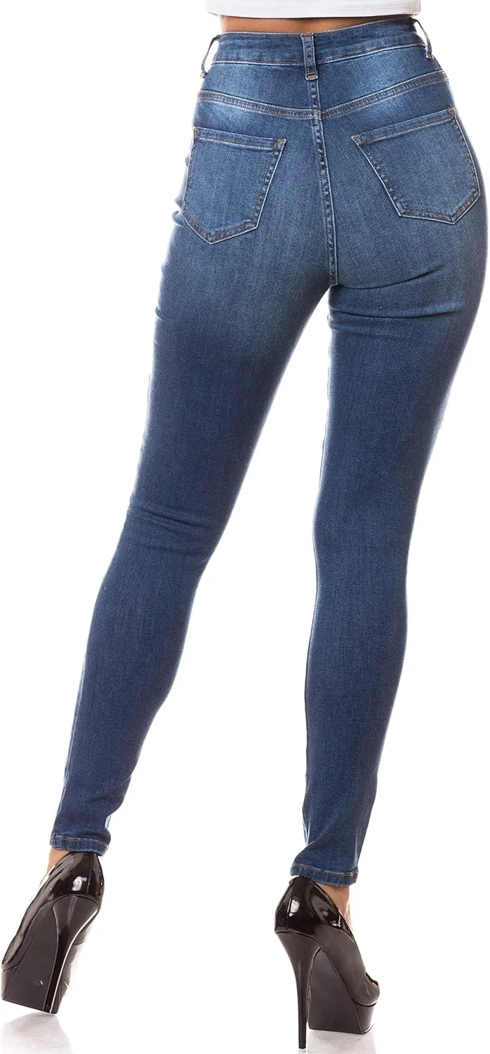 Aphrodite Skinny Cargo Jeans for Women - High Waisted Hand Sanding Distressed Ripped Jeans Stretch Denim Pants