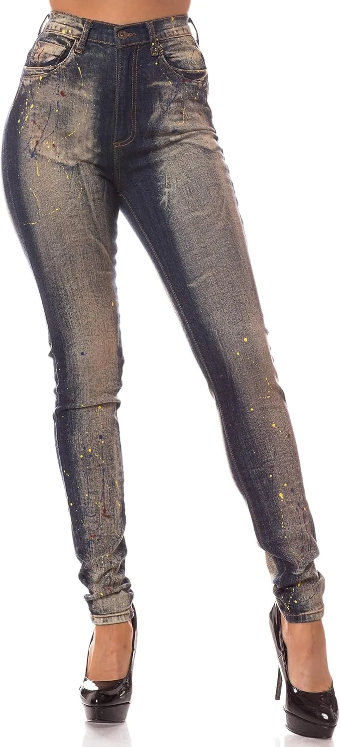 Aphrodite Washed Skinny Jeans for Women - High Waisted Printed Painted Embellished Stretch Skinny Fit Slim Denim Pants