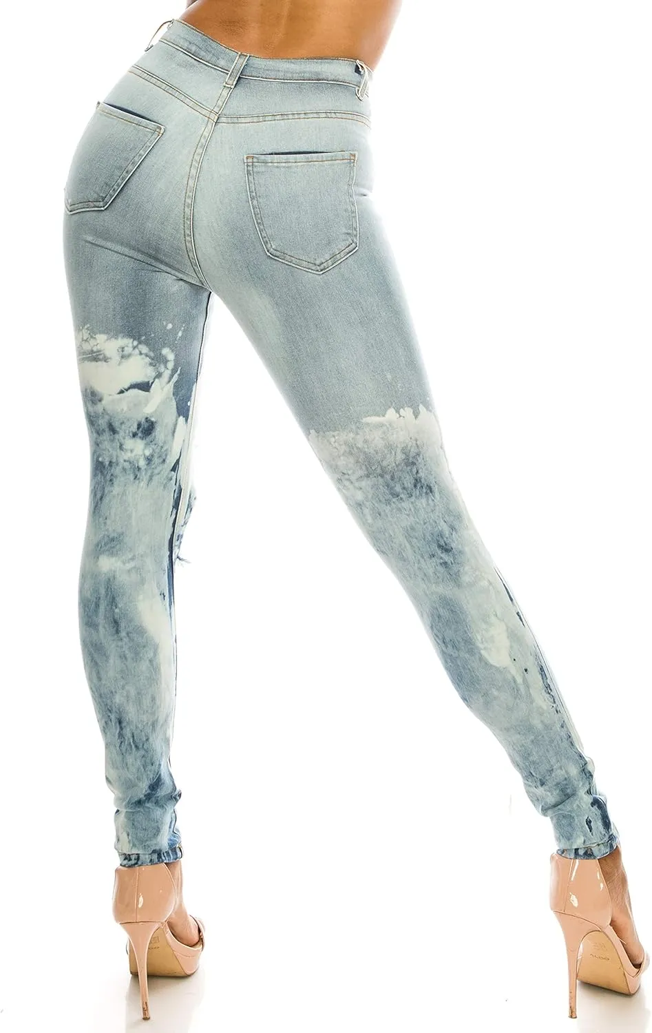 Aphrodite Washed Skinny Jeans for Women - High Waisted Printed Painted Embellished Stretch Skinny Fit Slim Denim Pants