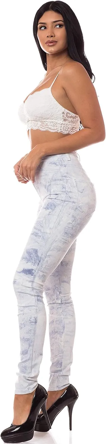 Aphrodite Washed Skinny Jeans for Women - High Waisted Printed Painted Embellished Stretch Skinny Fit Slim Denim Pants