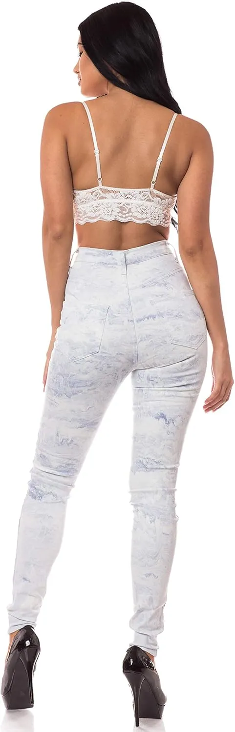 Aphrodite Washed Skinny Jeans for Women - High Waisted Printed Painted Embellished Stretch Skinny Fit Slim Denim Pants