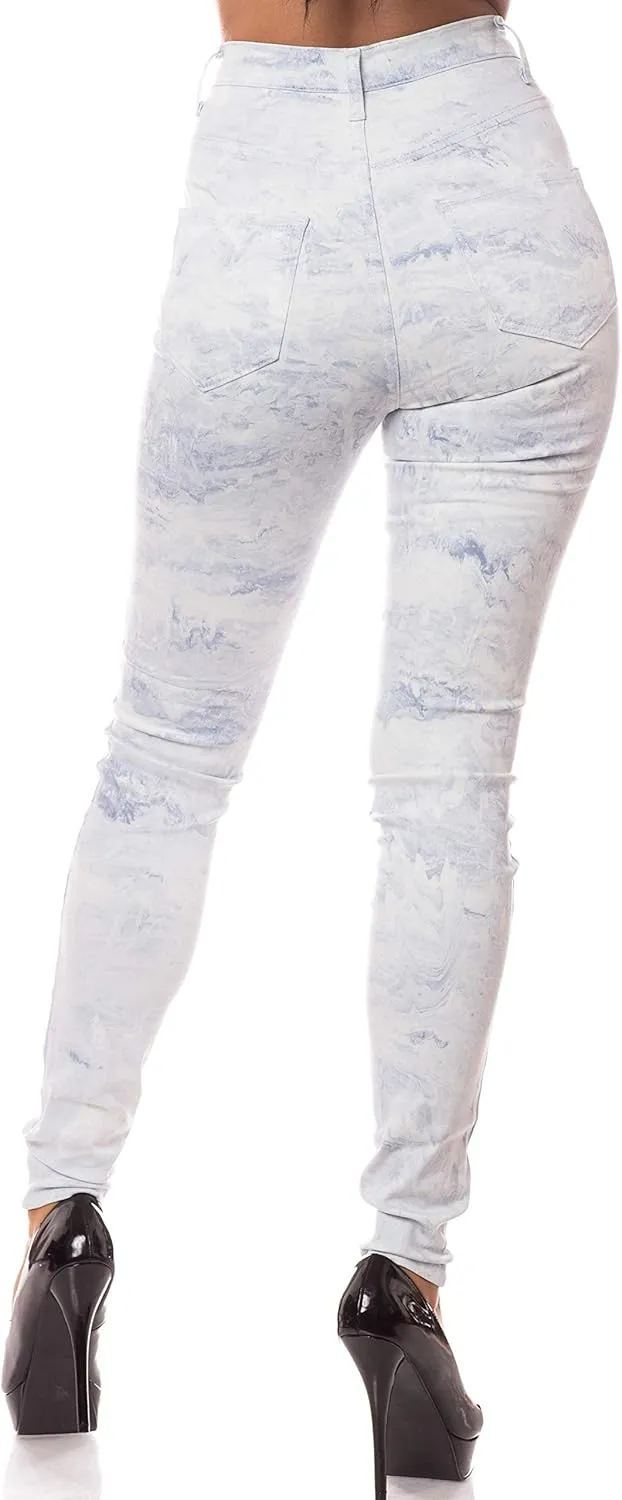 Aphrodite Washed Skinny Jeans for Women - High Waisted Printed Painted Embellished Stretch Skinny Fit Slim Denim Pants