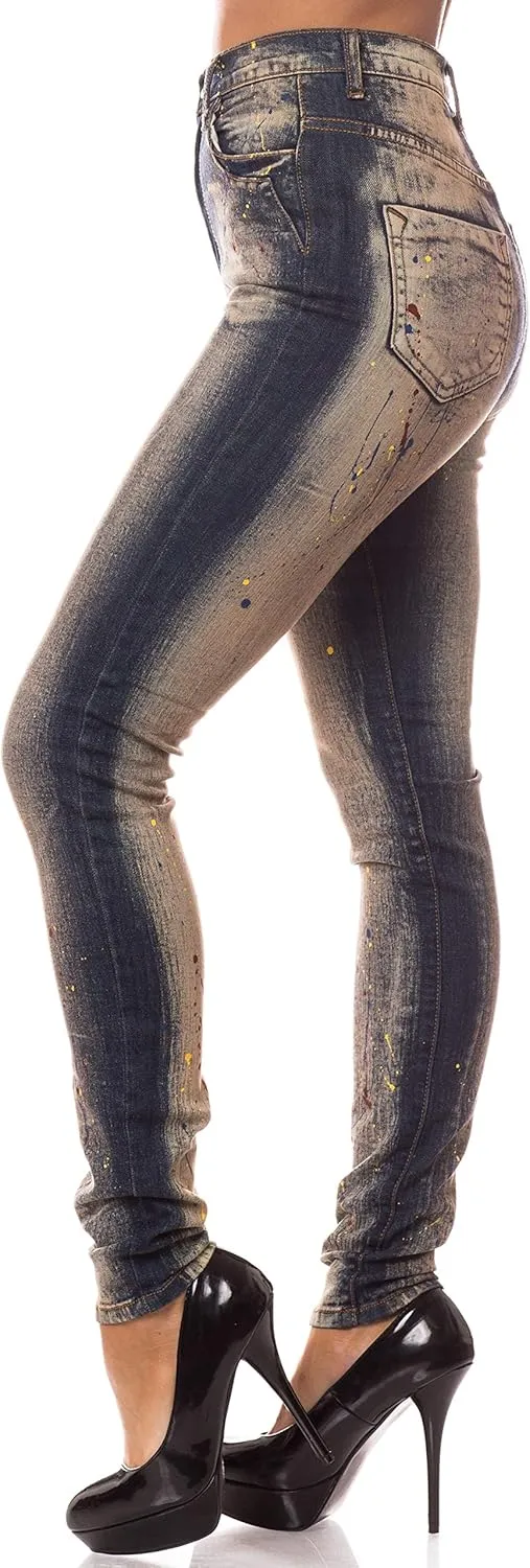 Aphrodite Washed Skinny Jeans for Women - High Waisted Printed Painted Embellished Stretch Skinny Fit Slim Denim Pants