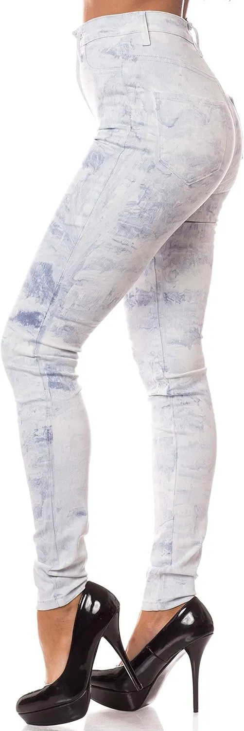 Aphrodite Washed Skinny Jeans for Women - High Waisted Printed Painted Embellished Stretch Skinny Fit Slim Denim Pants