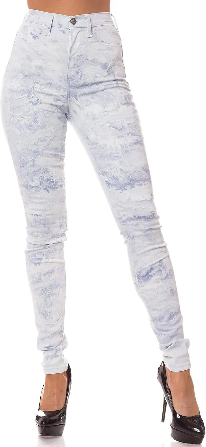 Aphrodite Washed Skinny Jeans for Women - High Waisted Printed Painted Embellished Stretch Skinny Fit Slim Denim Pants