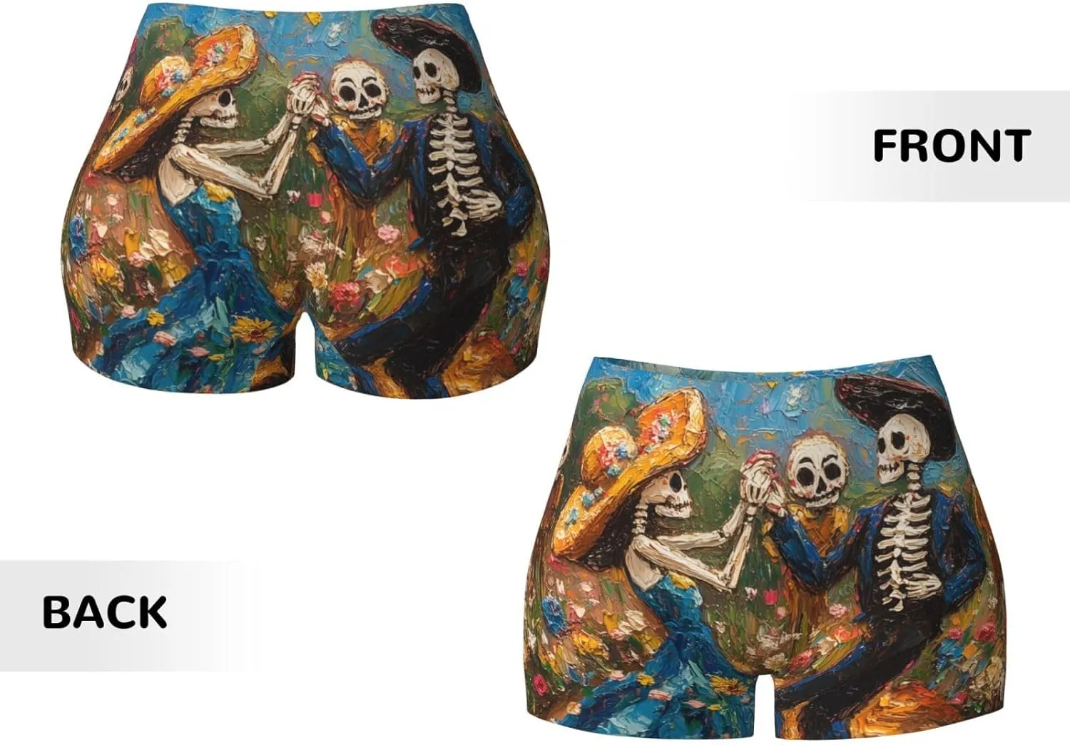 Augenstern Women's Athletic Stretch Shorts Romantic-Skeletons-Marigold Running Shorts for Women
