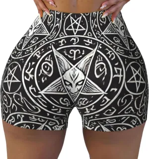 Augenstern Women's Athletic Stretch Shorts Satanic-Sigil-Baphomet-Pentagram Running Shorts for Women