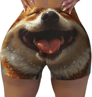 Augenstern Women's Athletic Stretch Shorts Shiba-Inu-Joy Running Shorts for Women