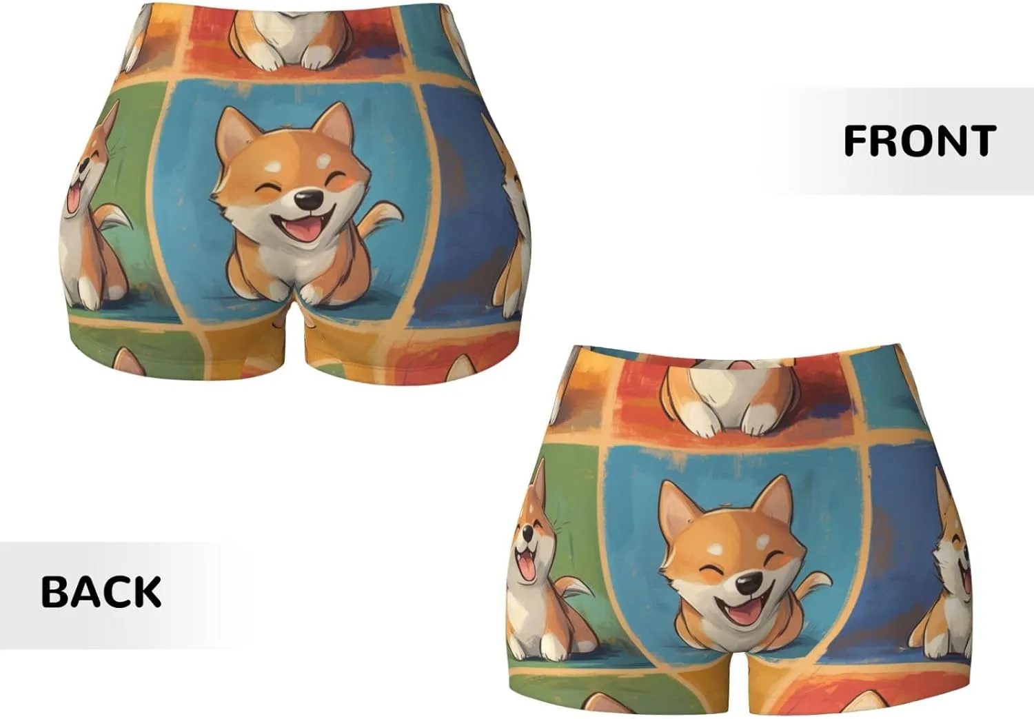 Augenstern Women's Athletic Stretch Shorts Shiba-Inu-Rabinbow-Painting Running Shorts for Women