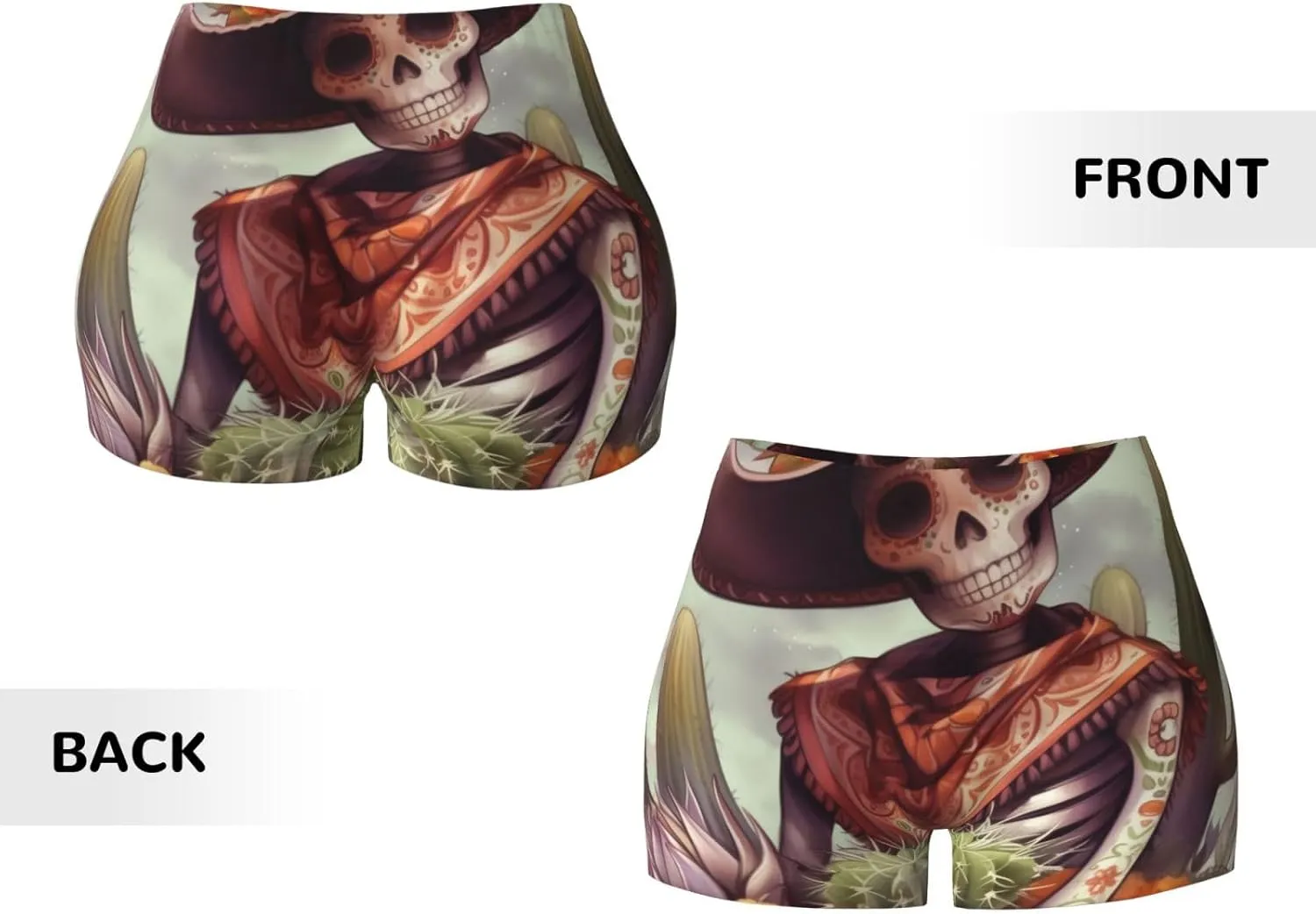 Augenstern Women's Athletic Stretch Shorts Skeletons-Cactus-Mexico Running Shorts for Women