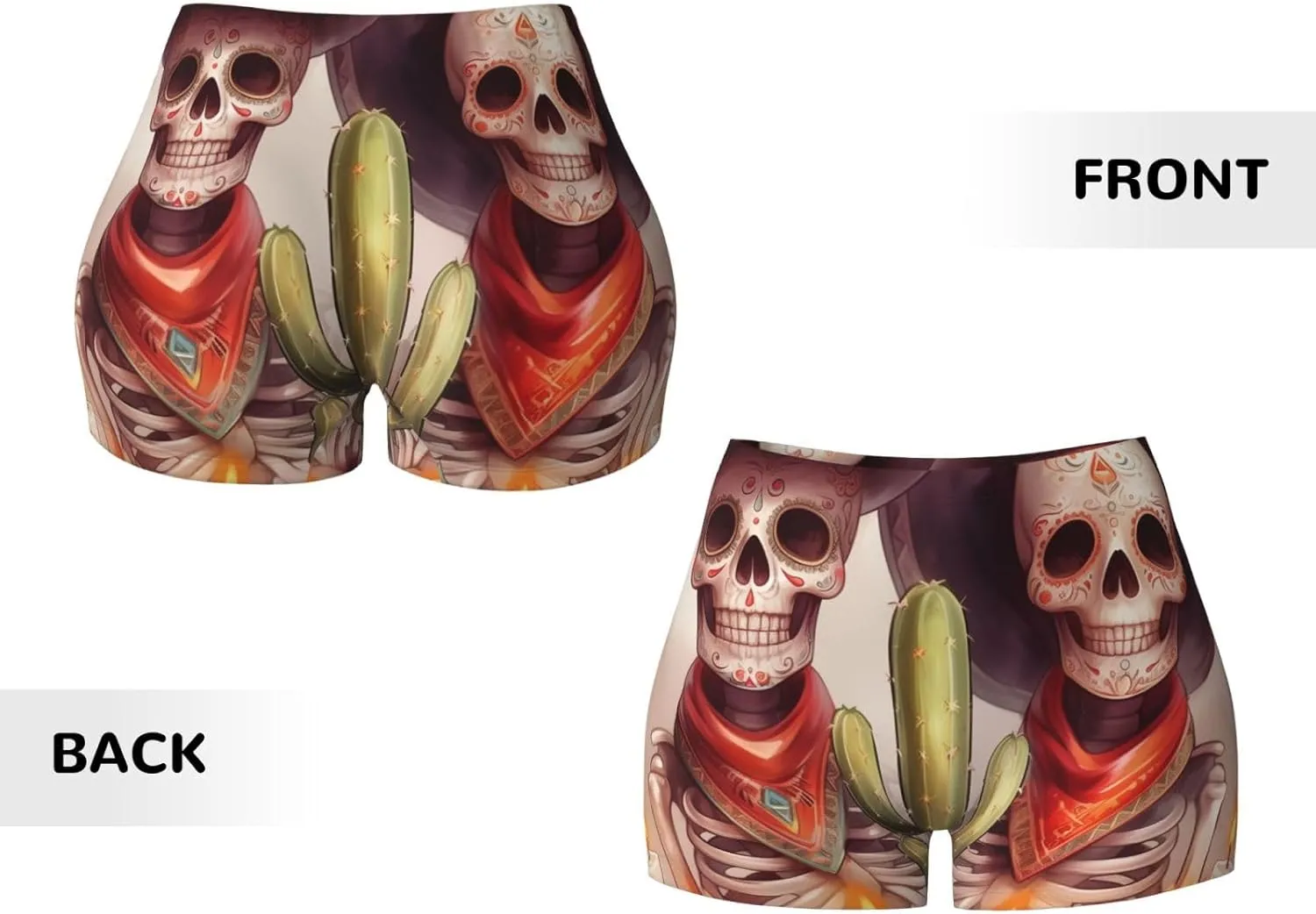 Augenstern Women's Athletic Stretch Shorts Skull-Marigold-Candle-Cactus Running Shorts for Women