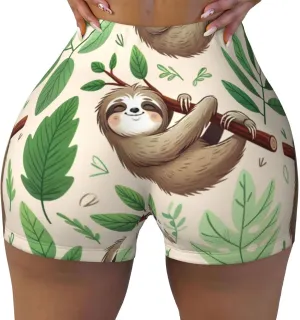 Augenstern Women's Athletic Stretch Shorts Sloth-Tree-Party Running Shorts for Women
