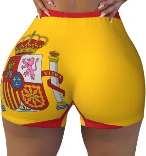 Augenstern Women's Athletic Stretch Shorts Spain-Flag Running Shorts for Women