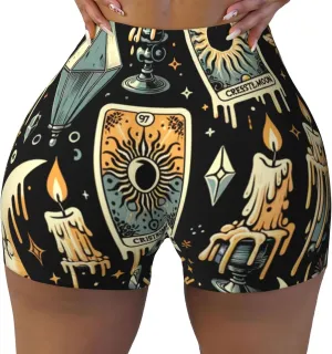 Augenstern Women's Athletic Stretch Shorts Tarot-Cards-Halloween Running Shorts for Women