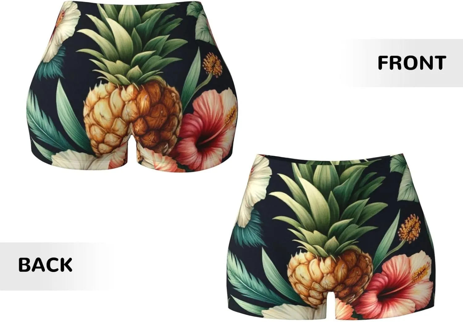 Augenstern Women's Athletic Stretch Shorts Tropical-Hawaii-Pineapple-Hibiscus Running Shorts for Women