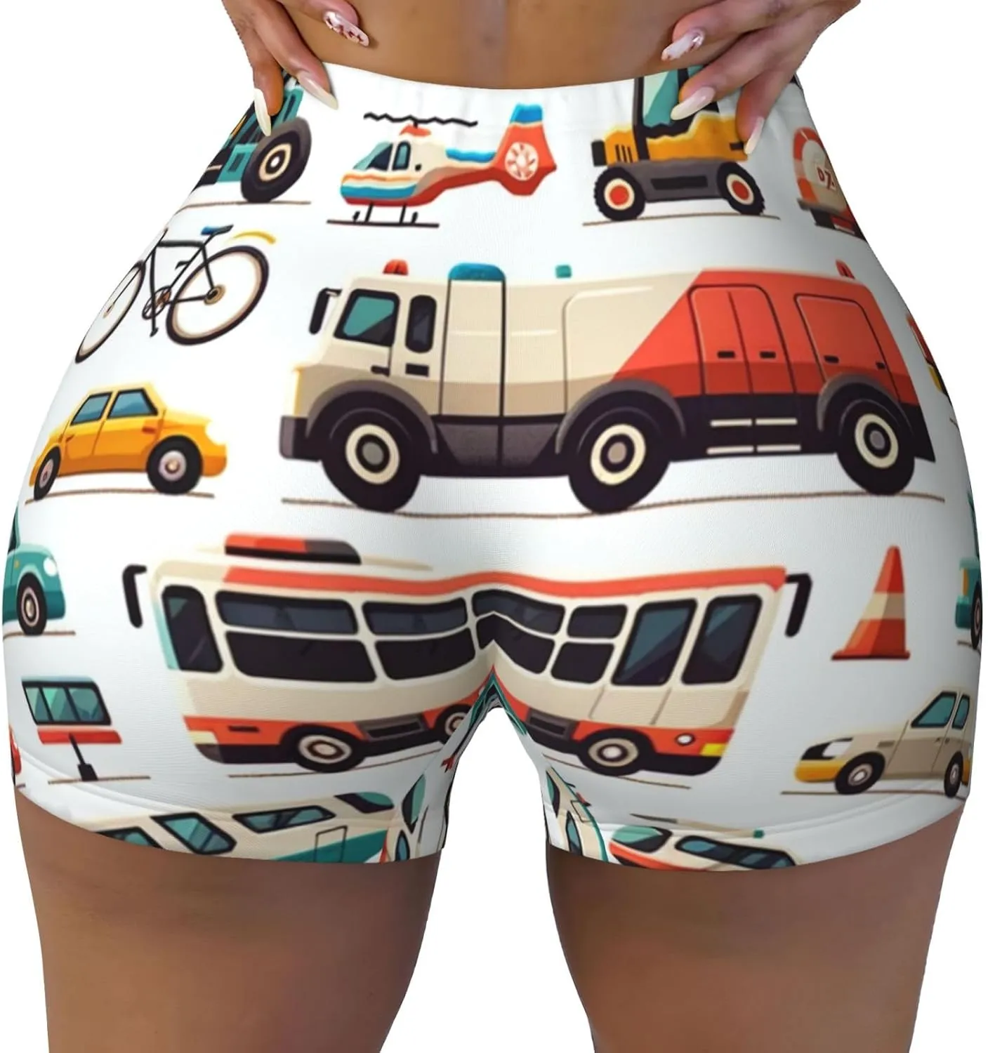 Augenstern Women's Athletic Stretch Shorts Vehicles-Cars-Bikes-Emergency Running Shorts for Women