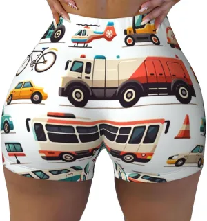 Augenstern Women's Athletic Stretch Shorts Vehicles-Cars-Bikes-Emergency Running Shorts for Women