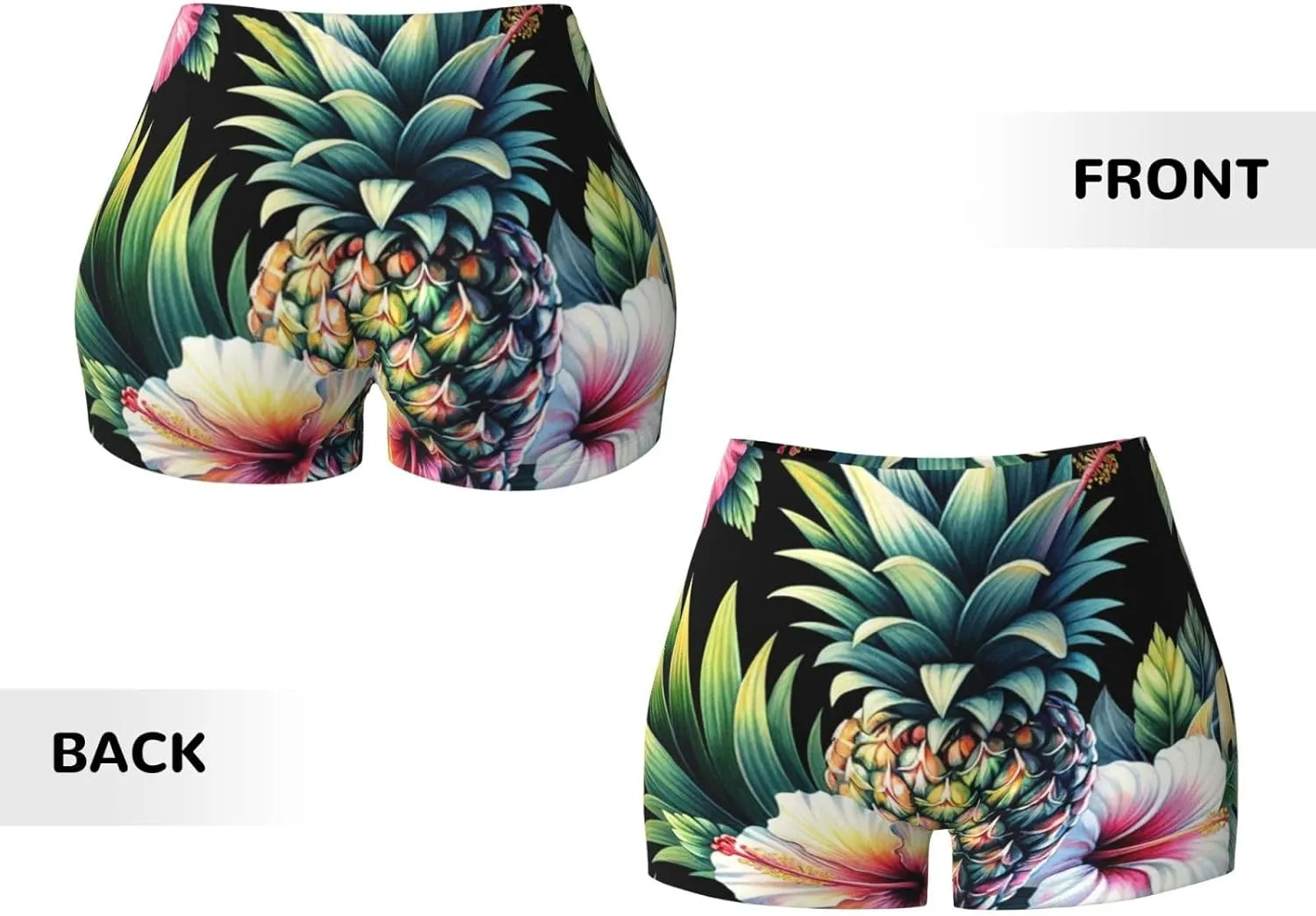 Augenstern Women's Athletic Stretch Shorts Watercolor-Pineapple-Hibiscus Running Shorts for Women