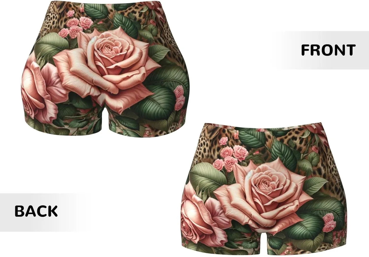 Augenstern Women's Athletic Stretch Shorts Wild-Leopard-Rose-Print Running Shorts for Women