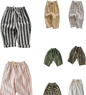 Baby Boys' Striped Pull-on Jogger Pants Harem Pants Classic Fit Elastic Waist Kids Toddler Bloomer Long Pants