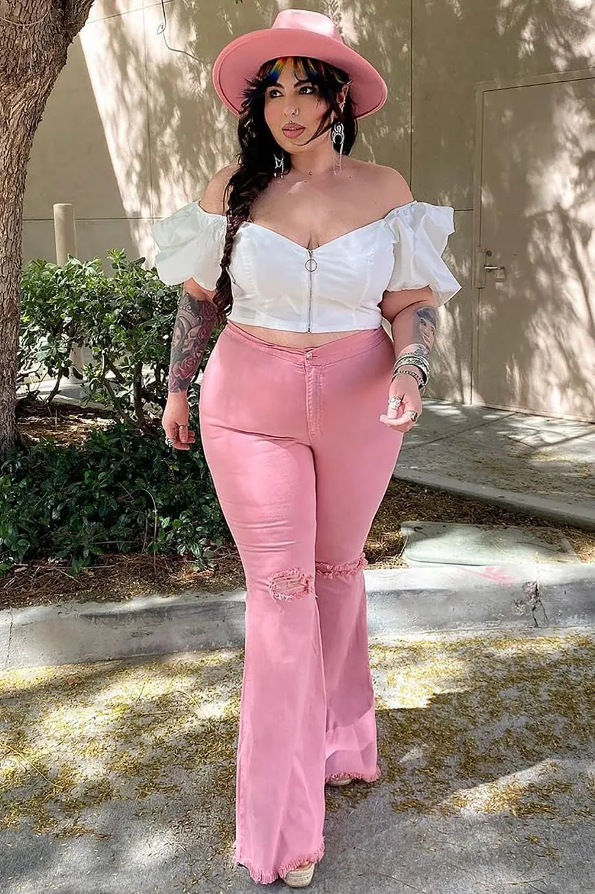 BessCops Plus Size Bell Bottom Jeans for Women Elastic High Waisted Classic Flared Denim Pants