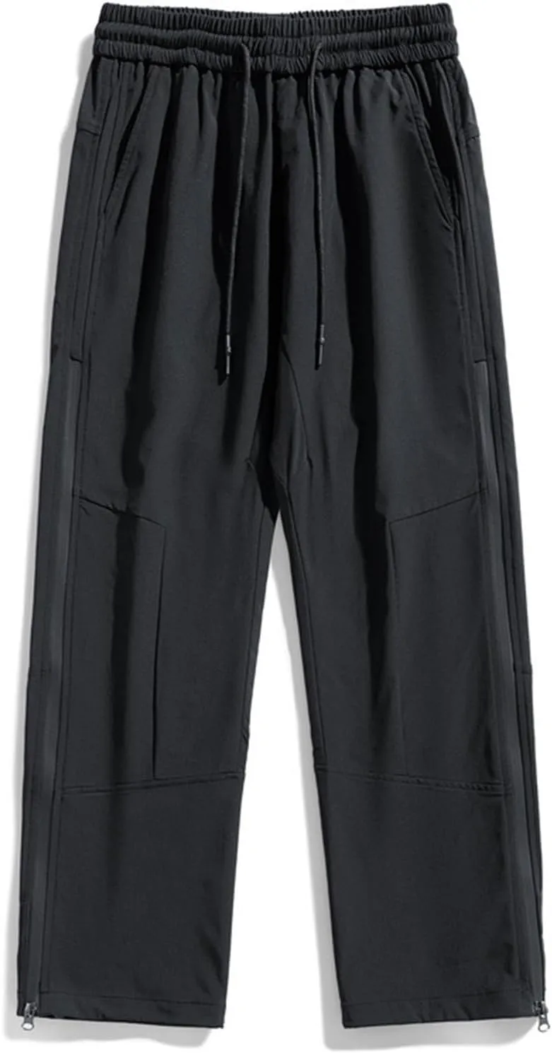 Bidobibo Cargo Work Pants for Men Stretch Elastic Waist Drawstring Pants Side Zip Tactical Pants Multi-Pocket Cargo Pants