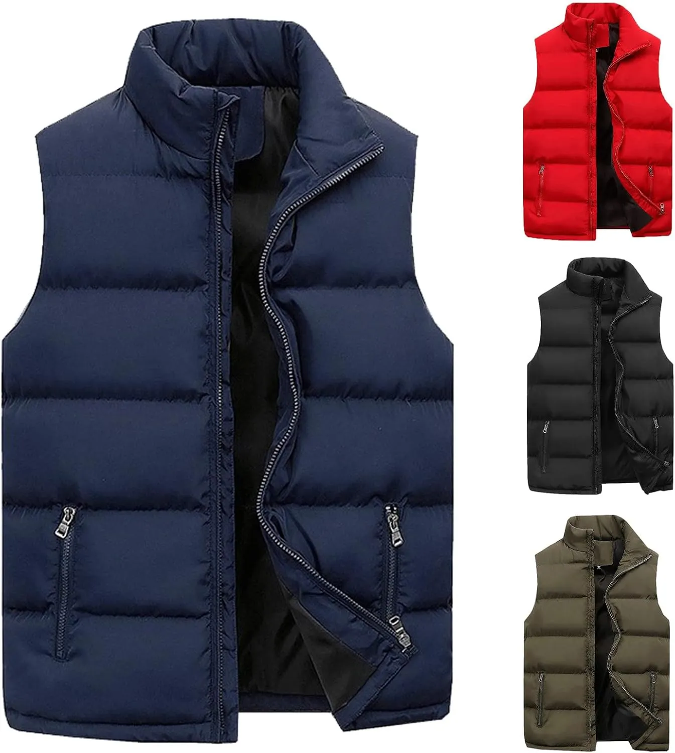 BIFUTON Puffer Vest Men,Men's Lightweight Warm Puffer Vest Sleeveless Quilted Fleece Padded Down Jacket Outdoor Winter Coats