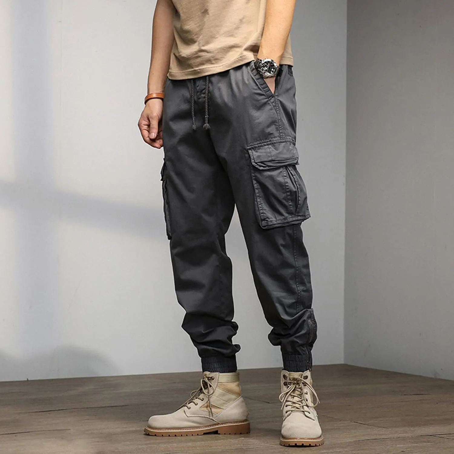 Big and Tall Men Cargo Jogger Sweat Pants Loose Fit Multi-Pocket Ripstop Hiking Work Pants Classic Fit Multi Pockets
