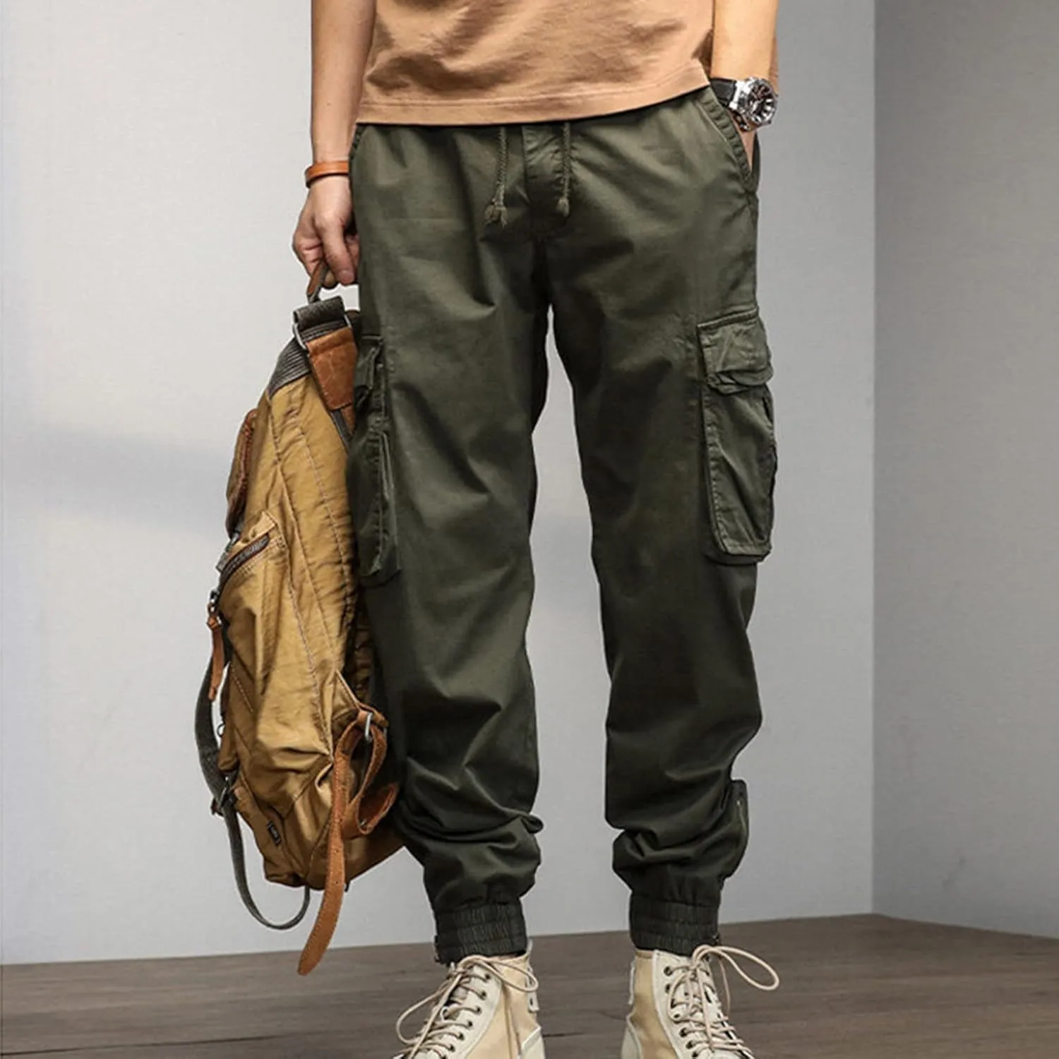 Big and Tall Men Cargo Jogger Sweat Pants Loose Fit Multi-Pocket Ripstop Hiking Work Pants Classic Fit Multi Pockets
