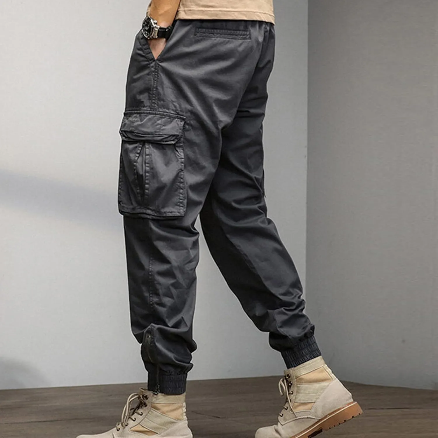 Big and Tall Men Cargo Jogger Sweat Pants Loose Fit Multi-Pocket Ripstop Hiking Work Pants Classic Fit Multi Pockets