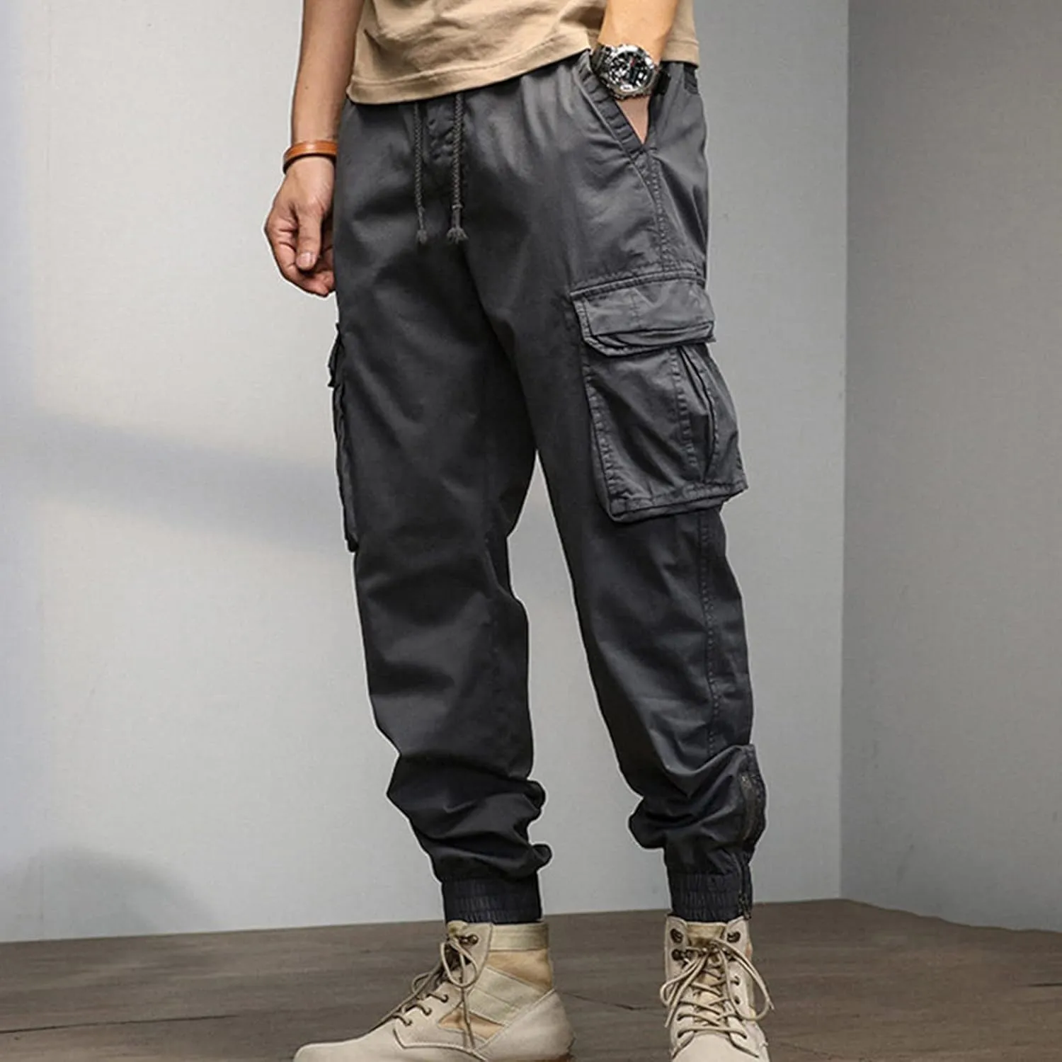 Big and Tall Men Cargo Jogger Sweat Pants Loose Fit Multi-Pocket Ripstop Hiking Work Pants Classic Fit Multi Pockets