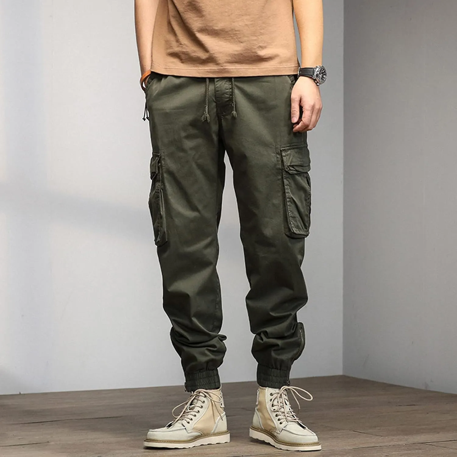 Big and Tall Men Cargo Jogger Sweat Pants Loose Fit Multi-Pocket Ripstop Hiking Work Pants Classic Fit Multi Pockets