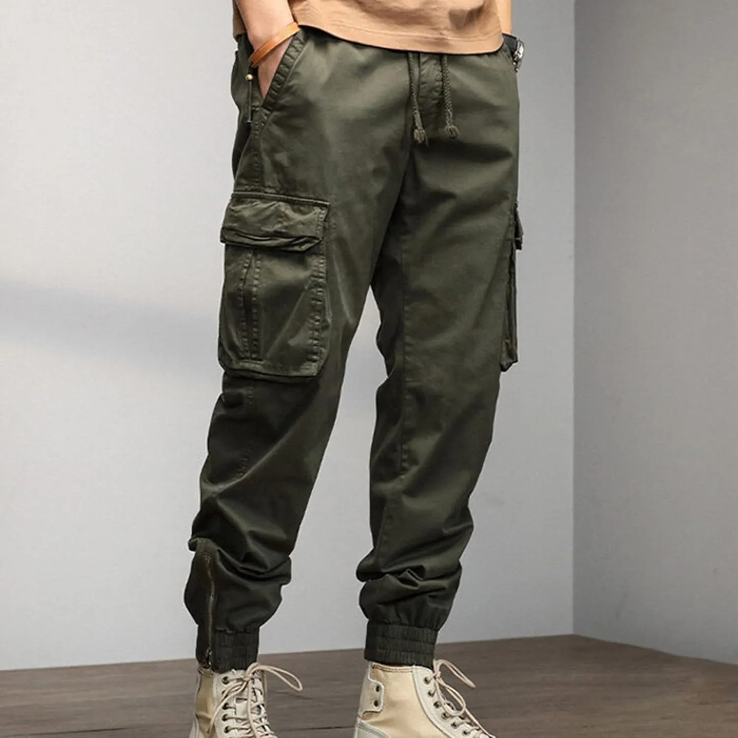 Big and Tall Men Cargo Jogger Sweat Pants Loose Fit Multi-Pocket Ripstop Hiking Work Pants Classic Fit Multi Pockets