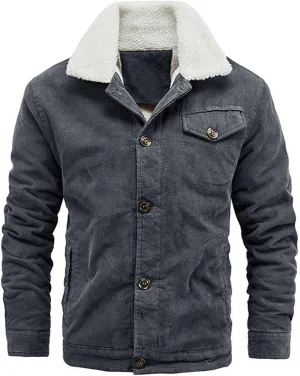Binmer Men's Corduroy Jacket Vintage Fleece Sherpa Lined Trucker Jackets Plus Size Warm Winter Casual Lapel Coat with Pockets
