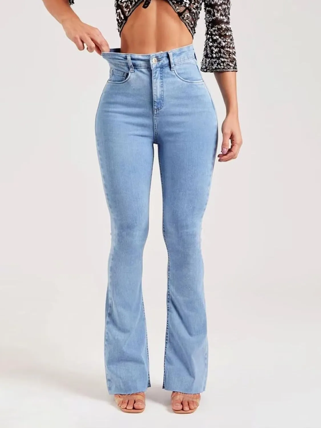Bootcut Jeans for Women Butt Lifting Stretchy Flare Jeans High Waisted Curvy Skinny Denim Pants Tummy Control