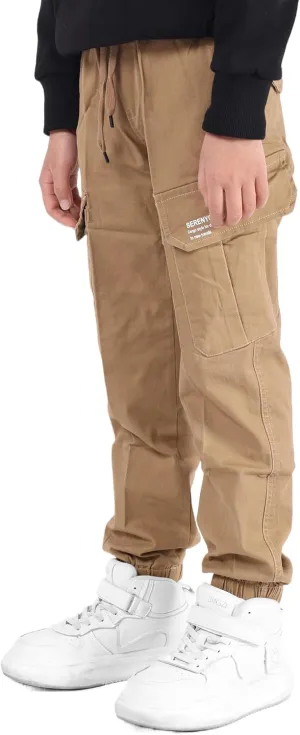 Boys Cargo Pants Drawstring Pull on Trousers for Kids Children School Elastic Cuffed Joggers 6-14 Years