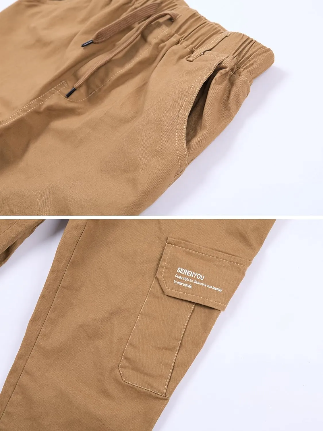 Boys Cargo Pants Drawstring Pull on Trousers for Kids Children School Elastic Cuffed Joggers 6-14 Years